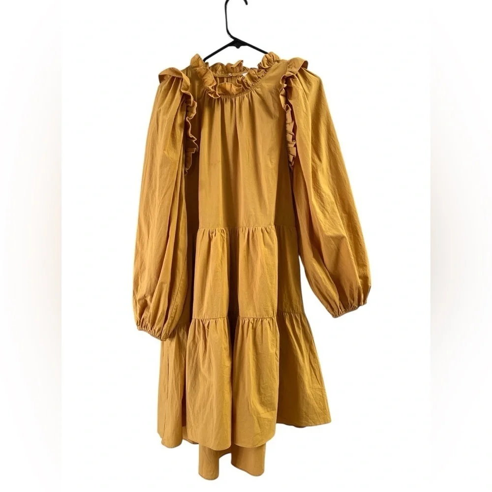 Moodie yellow long sleeve mini ruffled dress - Picture 2 of 6
